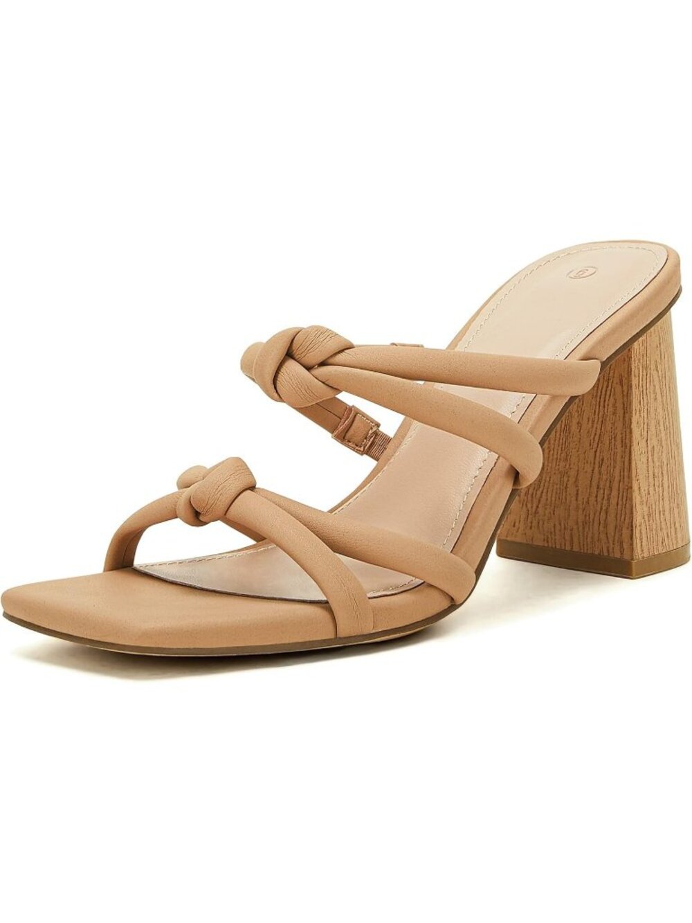 Women's Khaki Summer Square Open Toe Chunky Double Knot Strap High Heel Sandals